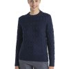 Icebreaker Merino Cable Knit Crewe Sweater (Women's) - Midnight Navy - Find Your Feet Australia Hobart Launceston Tasmania